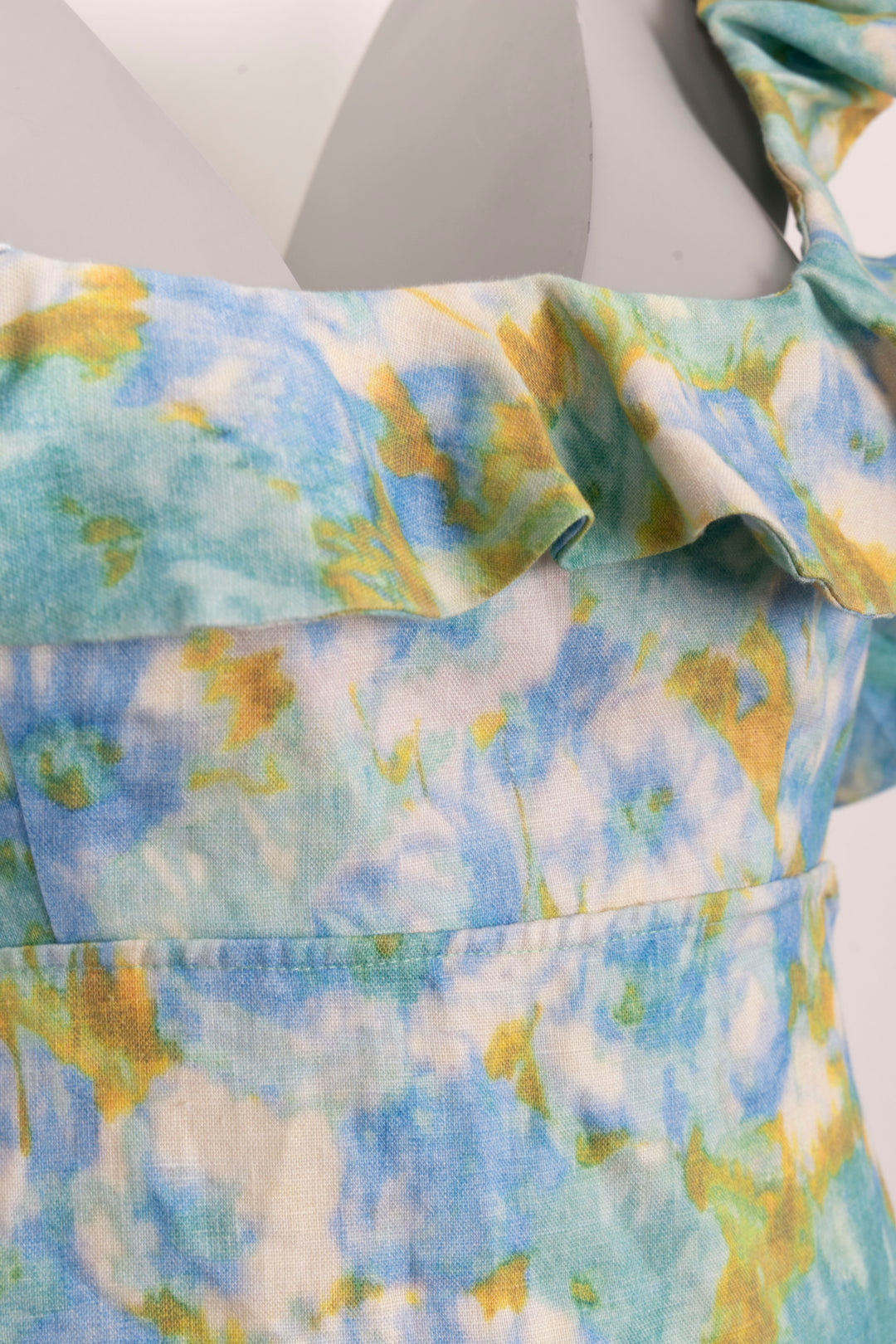 ZIMMERMANN High Tide Ruffled Midi Dress Linen Blue Green