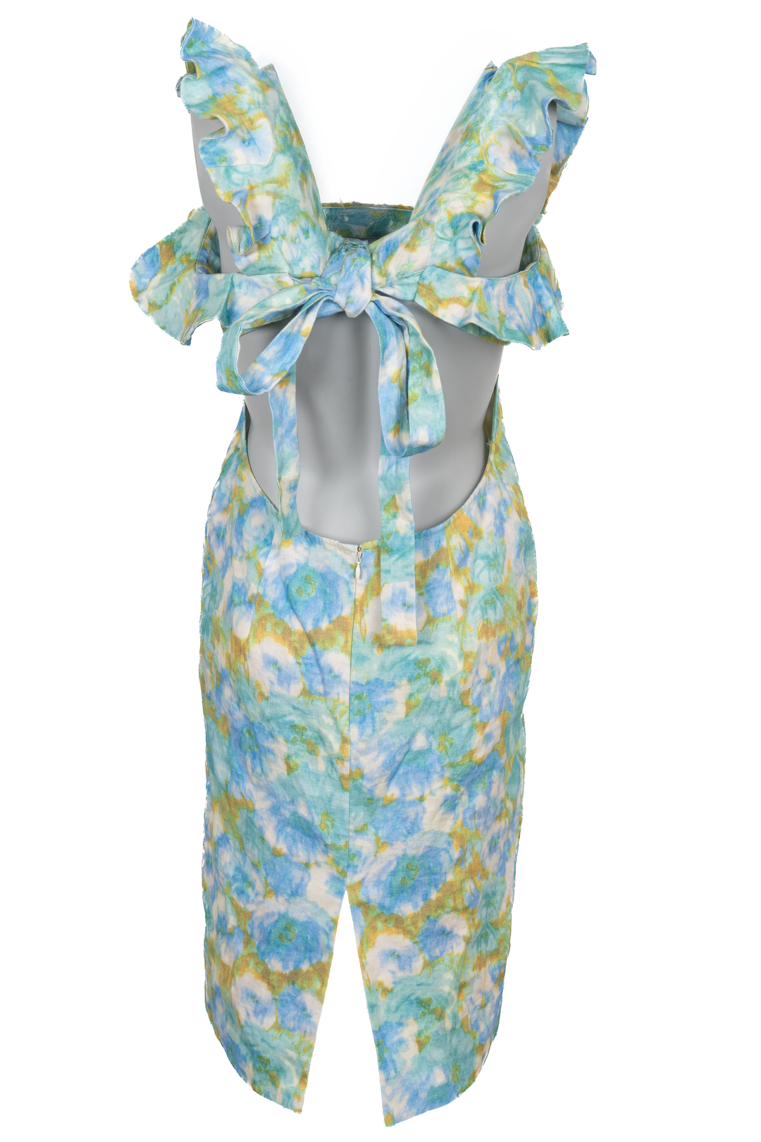 ZIMMERMANN High Tide Ruffled Midi Dress Linen Blue Green