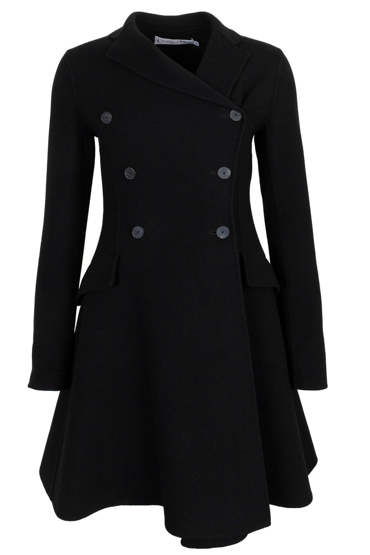 CHRISTIAN DIOR Flared Double Breasted Short Coat Cashmere Black