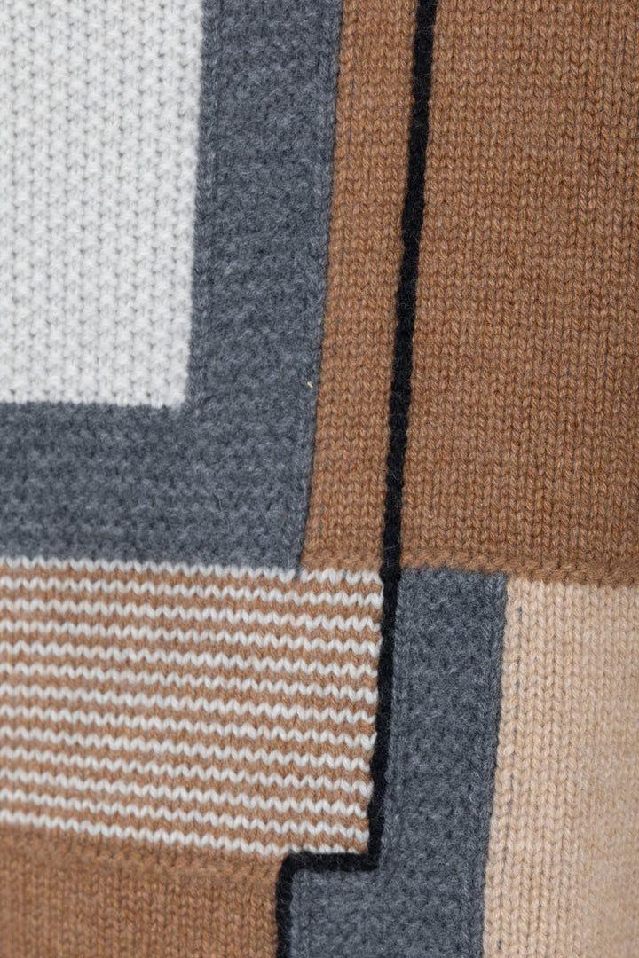 LORO PIANA High Neck Geometric Print Knit Cashmere Brown Grey