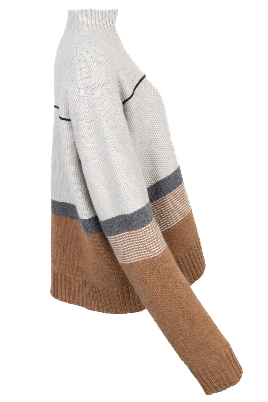 LORO PIANA High Neck Geometric Print Knit Cashmere Brown Grey