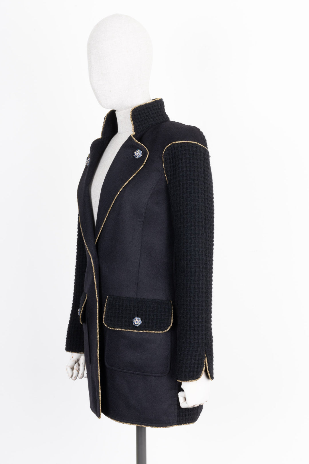 CHANEL Paris Salzburg 2015 Knit Short Coat Black Wool
