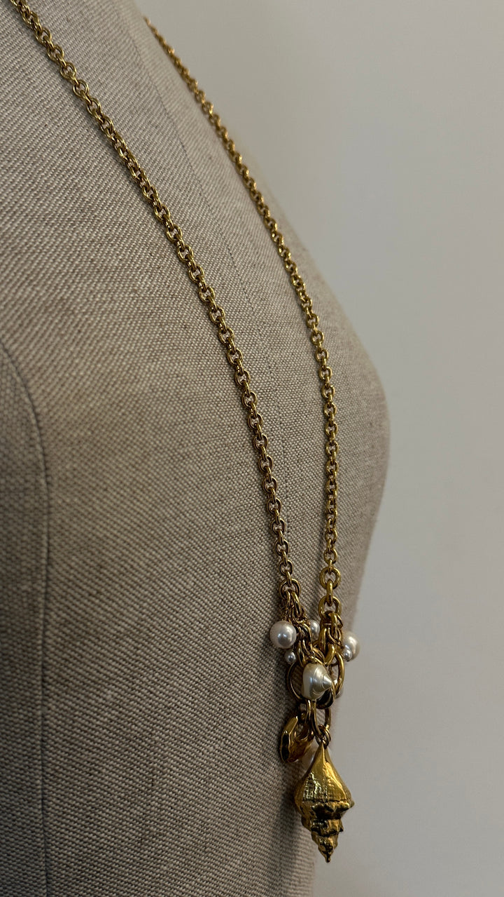 CHLOÉ Shell Pearl Necklace Gold