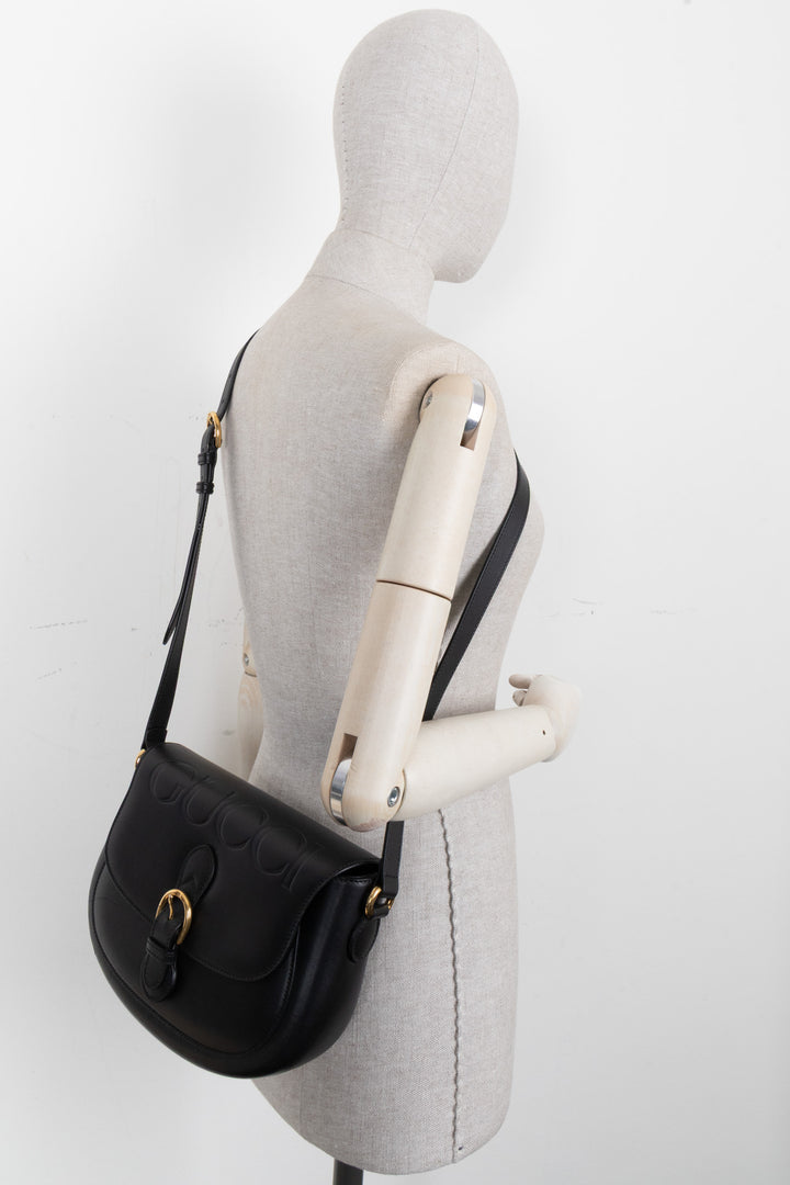 GUCCI Logo Crossbody Bag Leather Black