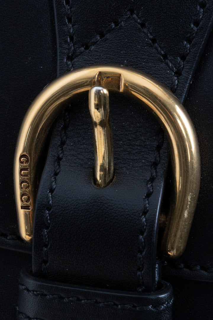 GUCCI Logo Crossbody Bag Leather Black
