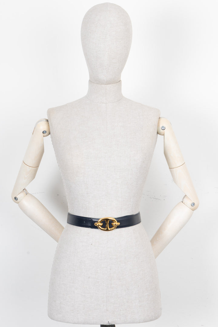 HERMÈS Chaine d'Ancre Reversible Belt Swift Navy Green
