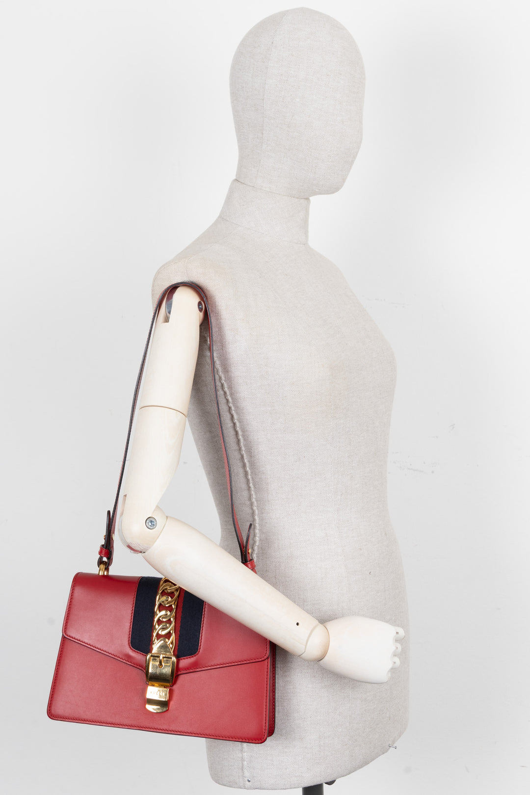 GUCCI Sylvie Hand Bag Small Leather Red
