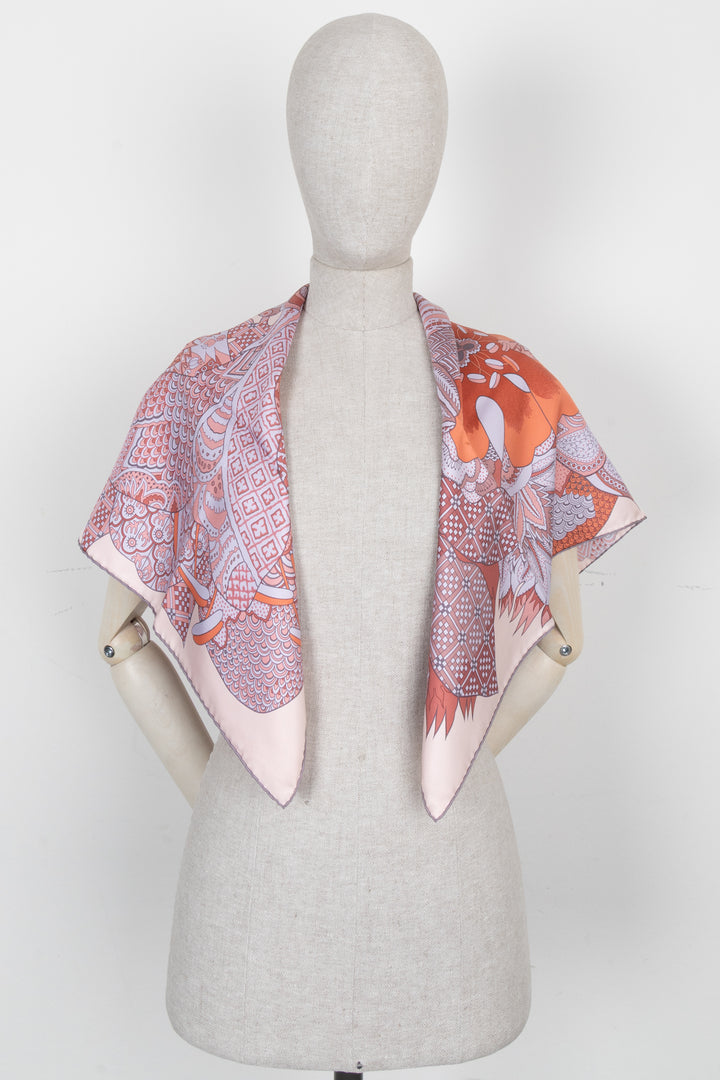 HERMES Fleurs D'Indiennes 90 Scarf Silk Pink
