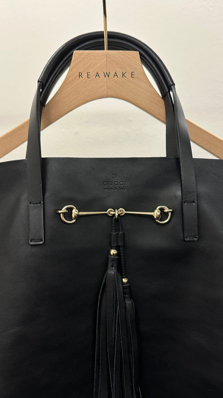 GUCCI Park Avenue Tassel Tote Bag Black