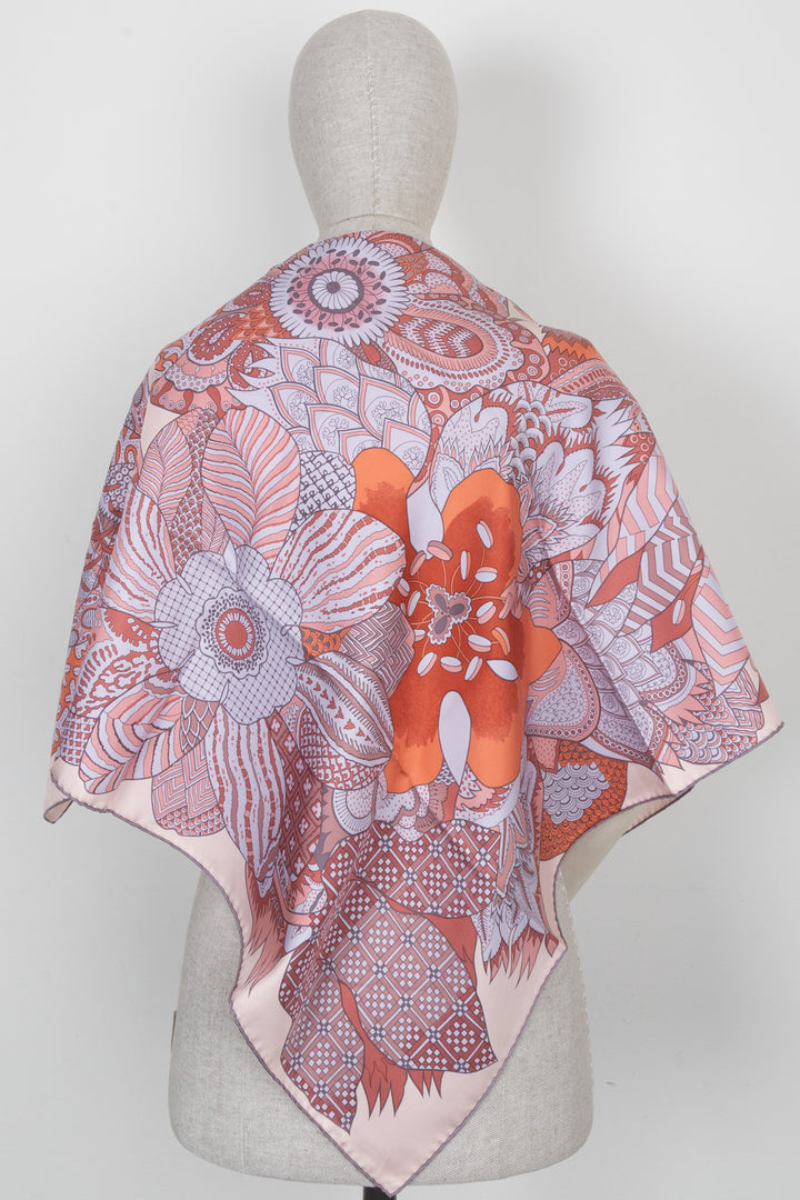 HERMES Fleurs D'Indiennes 90 Scarf Silk Pink