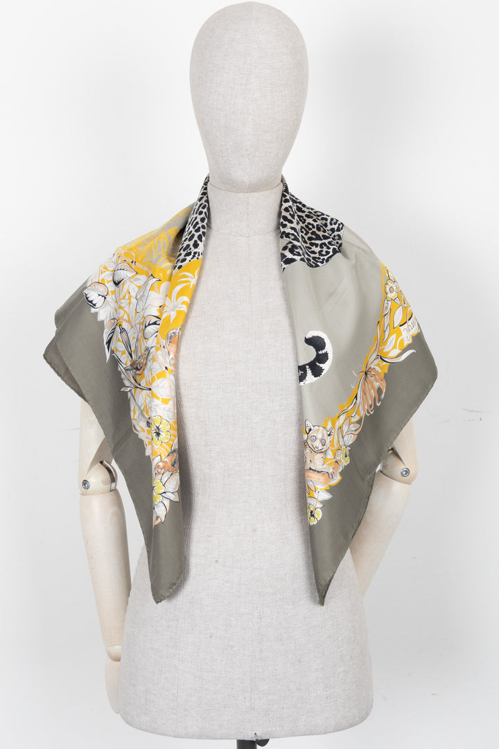 HERMÈS Jungle Love Scarf 90 Silk Grey Multicolor