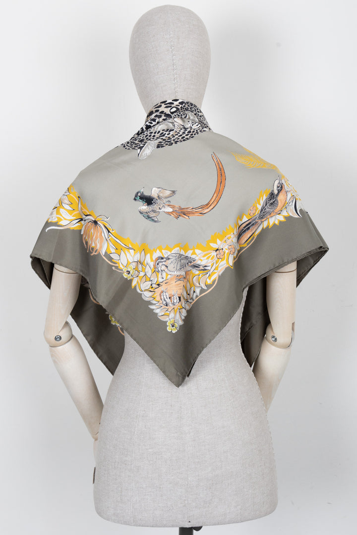 HERMÈS Jungle Love Scarf 90 Silk Grey Multicolor
