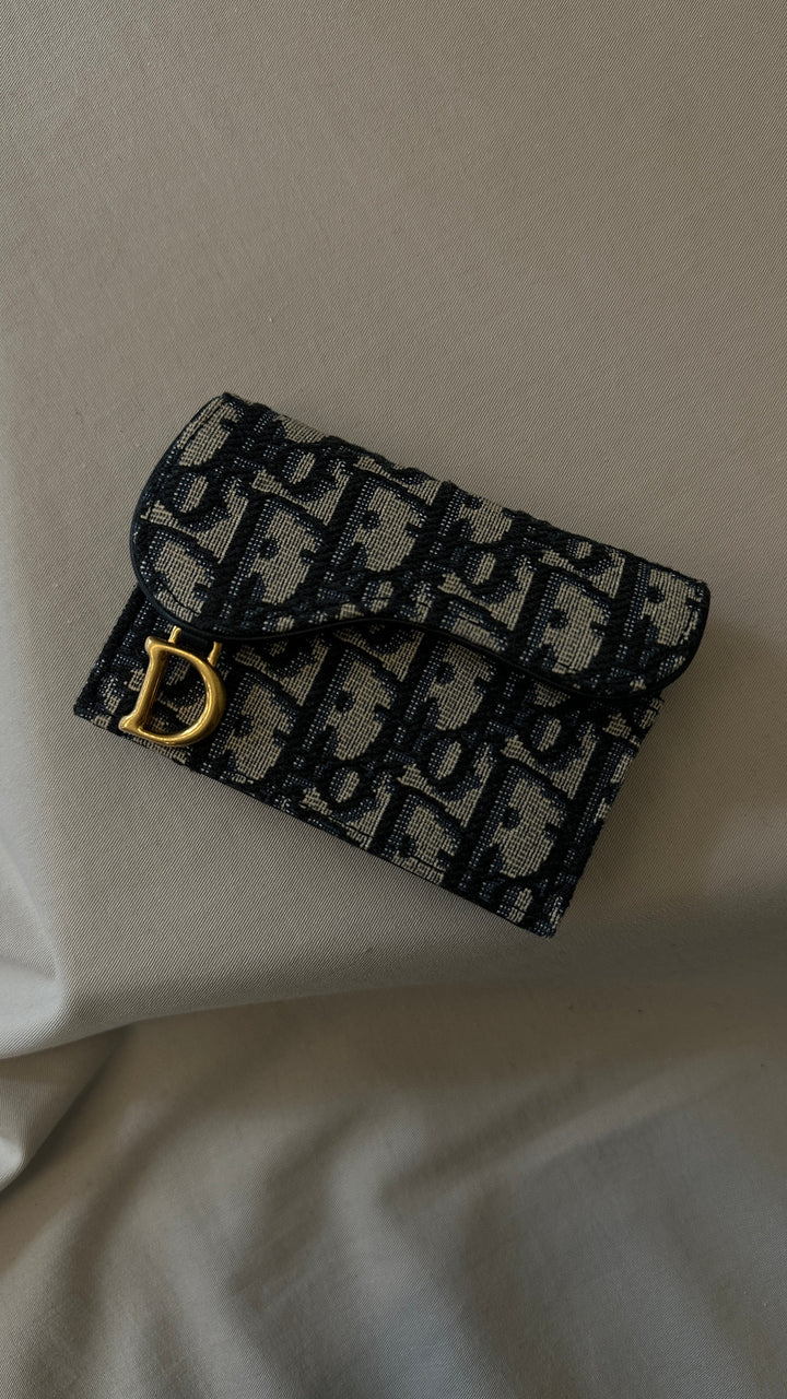 CHRISTIAN DIOR Saddle Bloom Card Holder Oblique Blue