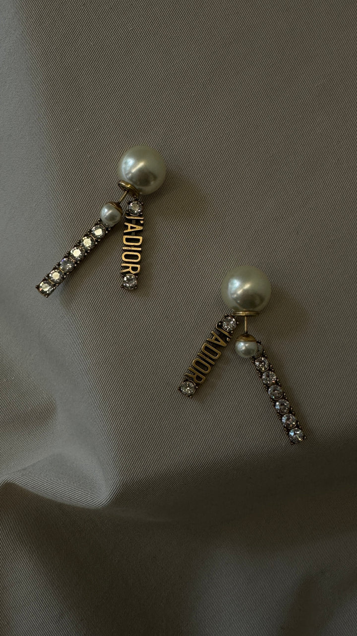 CHRISTIAN DIOR J´Adior Crystal Drop Tribal Earrings Pearl