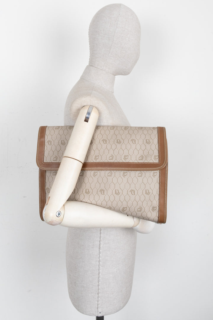 CHRISTIAN DIOR Briefcase Clutch Canvas Beige
