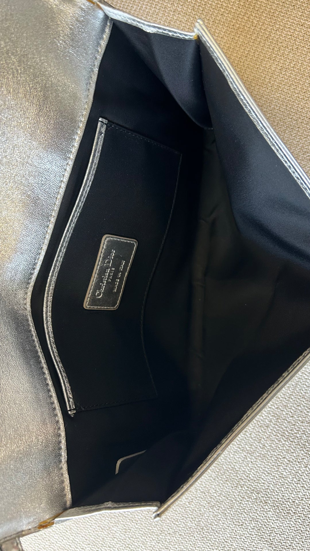 CHRISTIAN DIOR Embellished Clutch Patent Silver