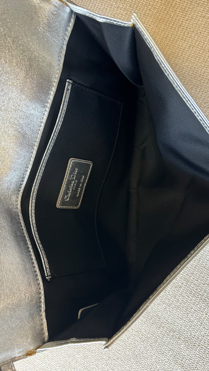 CHRISTIAN DIOR Embellished Clutch Patent Silver