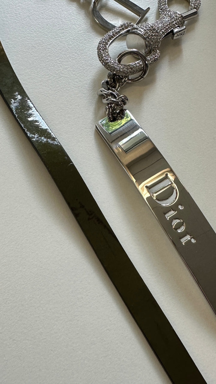 CHRISTIAN DIOR Strass Belt Green Patent