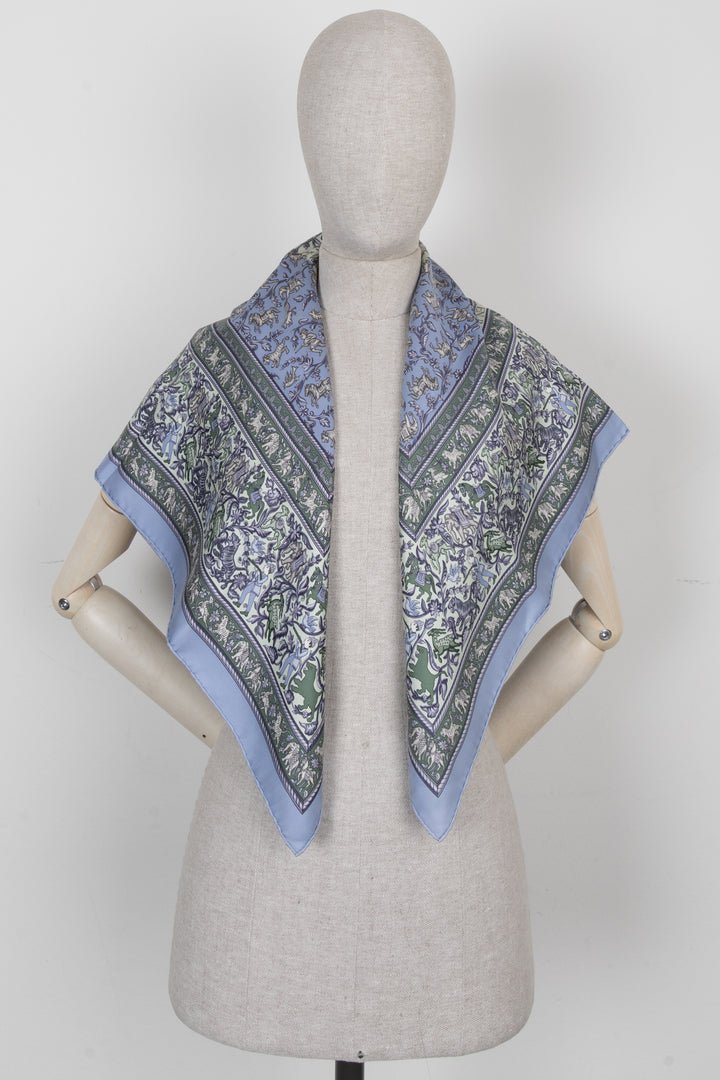 HERMES  Chasse En Inde 90 Scarf Silk Blue Green