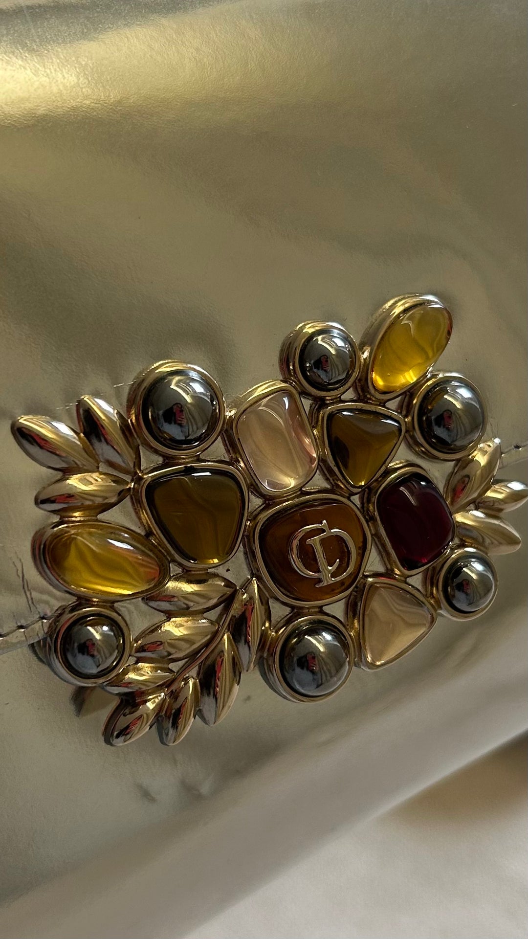 CHRISTIAN DIOR Embellished Clutch Patent Silver