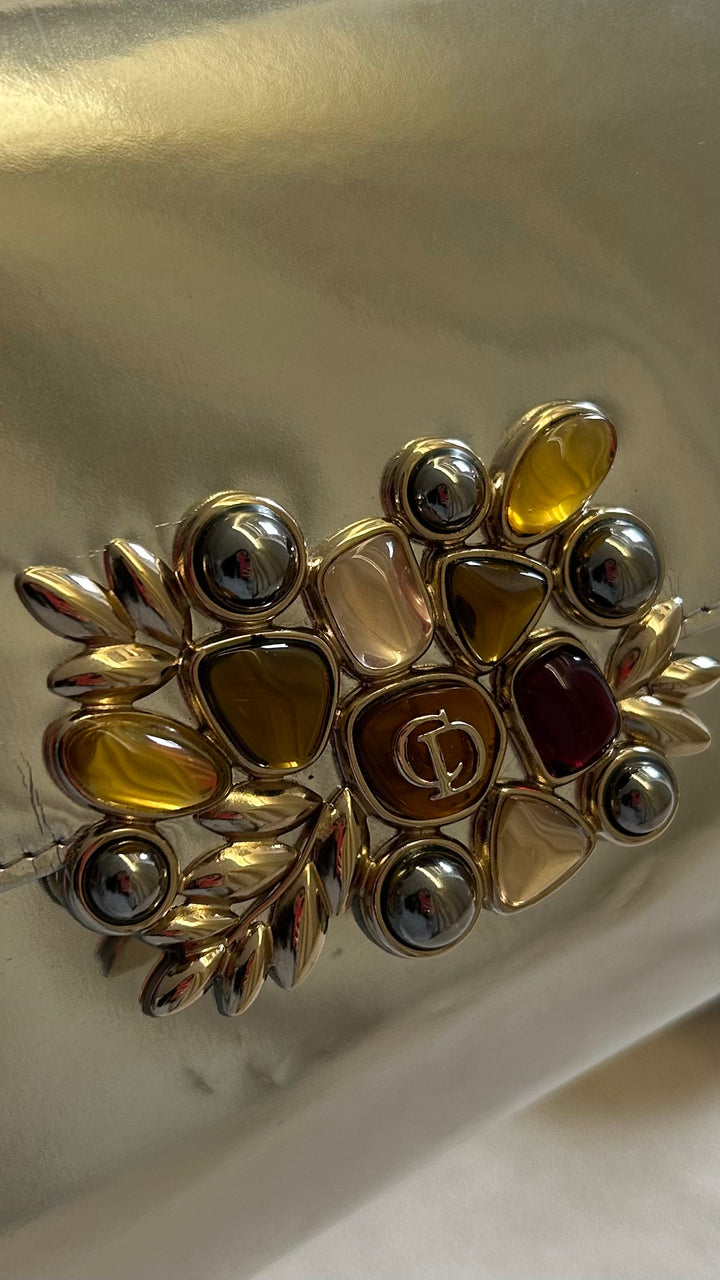 CHRISTIAN DIOR Embellished Clutch Patent Silver