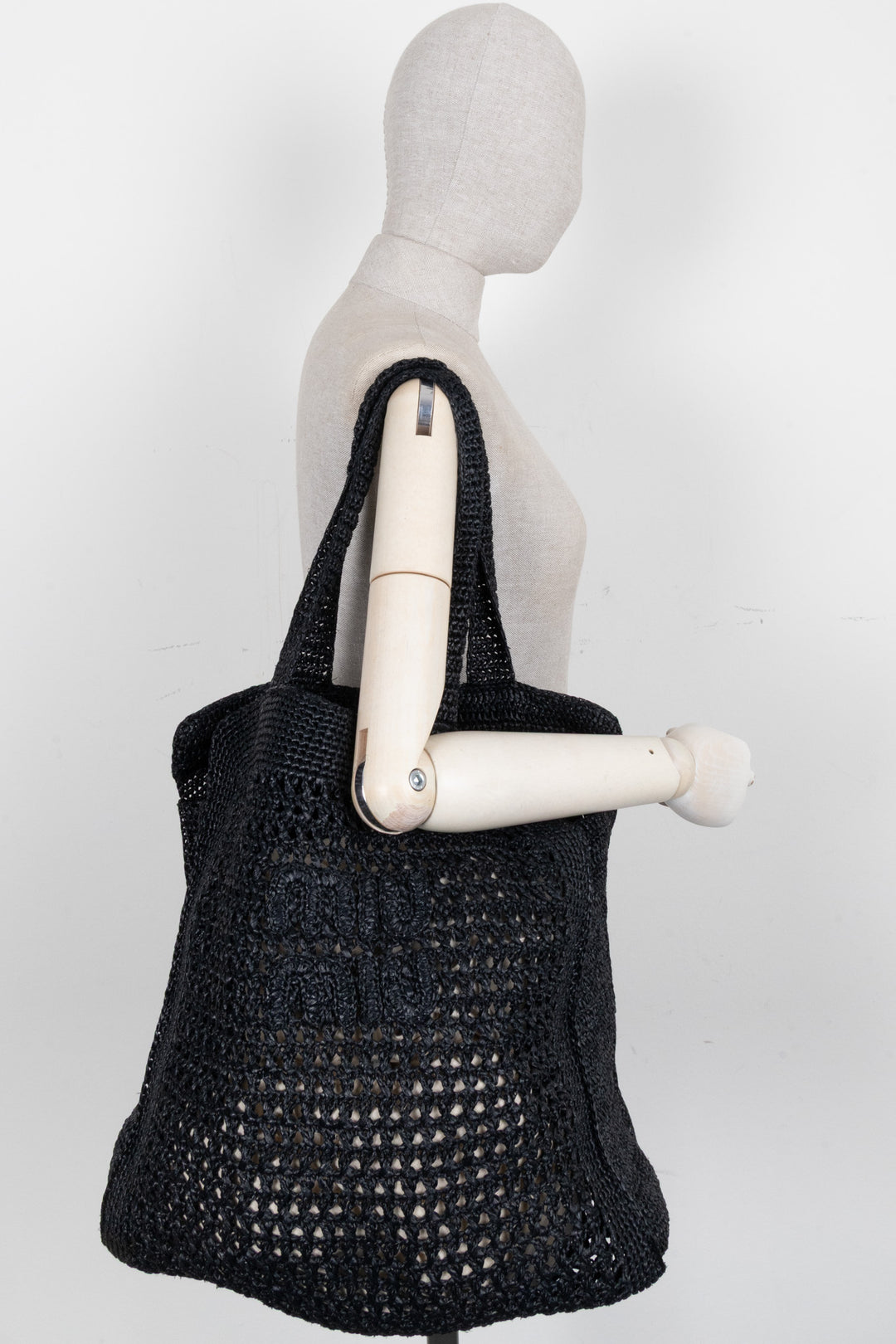 MIUMIU Logo Raffia Tote Bag Black