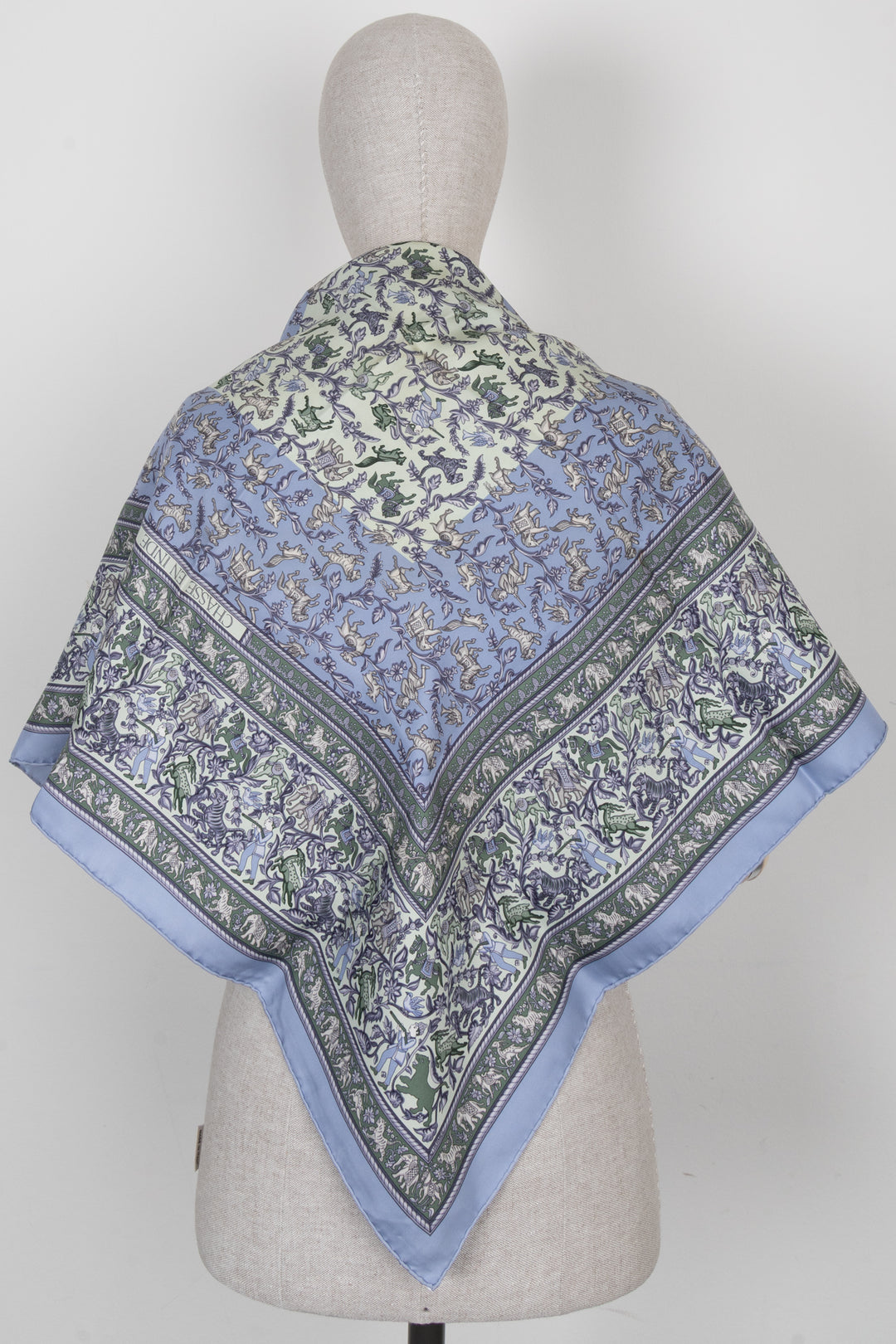 HERMES  Chasse En Inde 90 Scarf Silk Blue Green