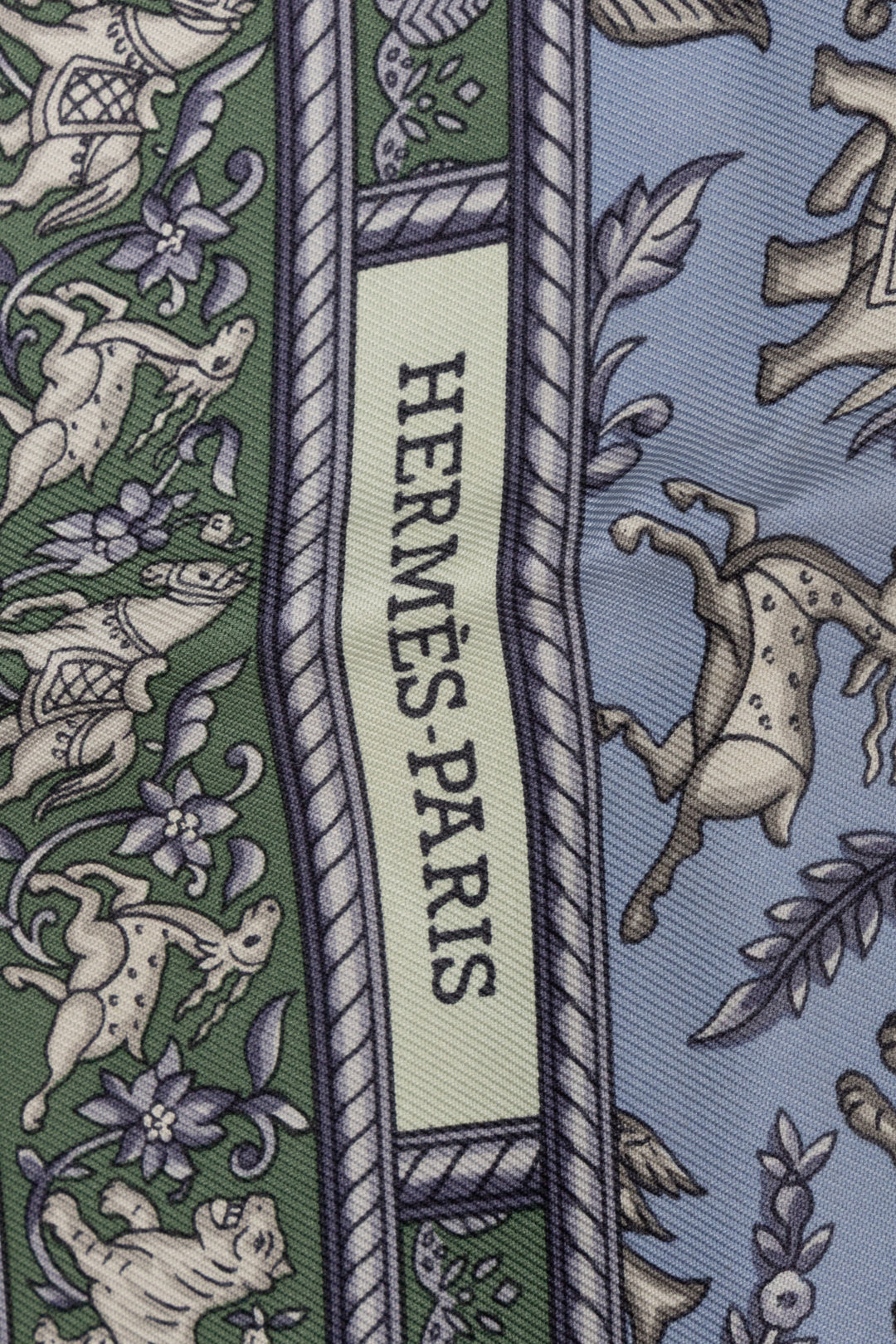 HERMES  Chasse En Inde 90 Scarf Silk Blue Green