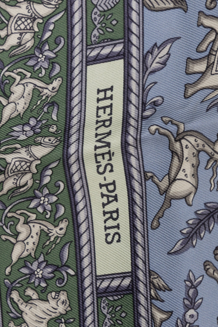 HERMES  Chasse En Inde 90 Scarf Silk Blue Green