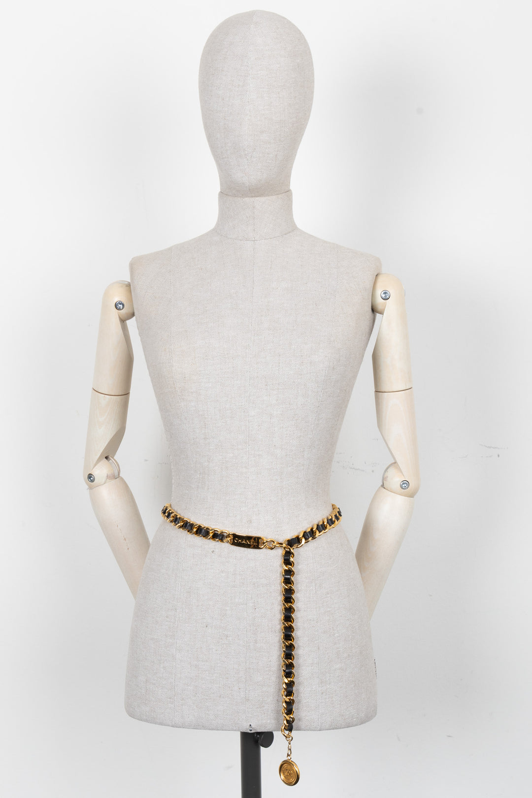 CHANEL Chain Belt Leather Gold Black