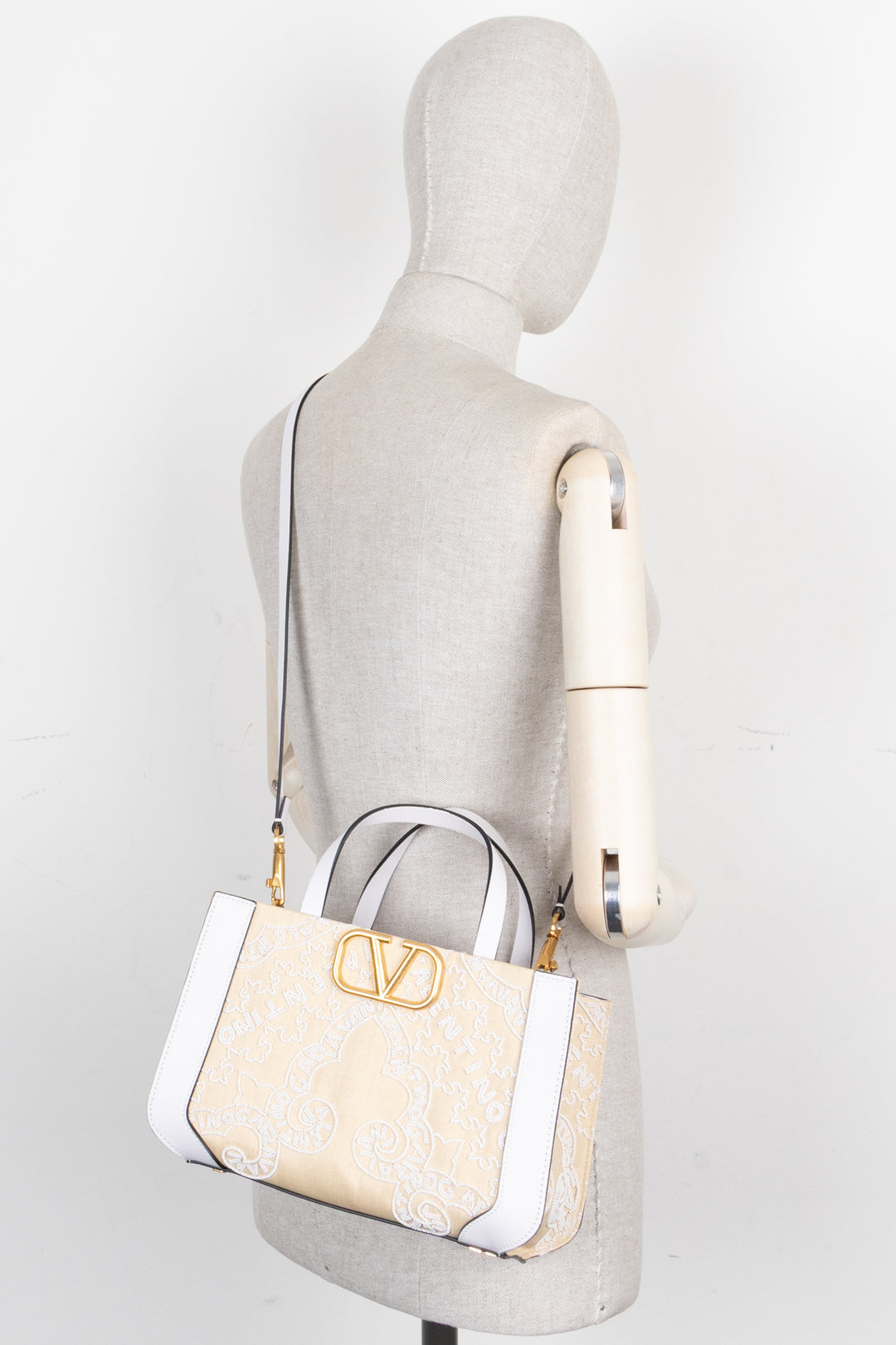 VALENTINO V'Logo Beaded Signature Top Handle Bag Small White