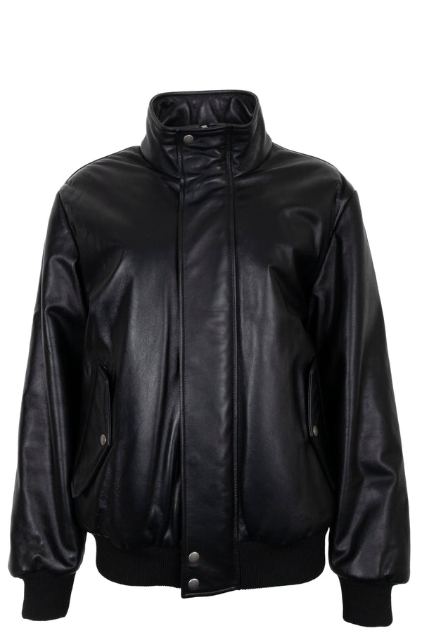 SAINT LAURENT 2022 Padded Bomber Jacket Leather Black