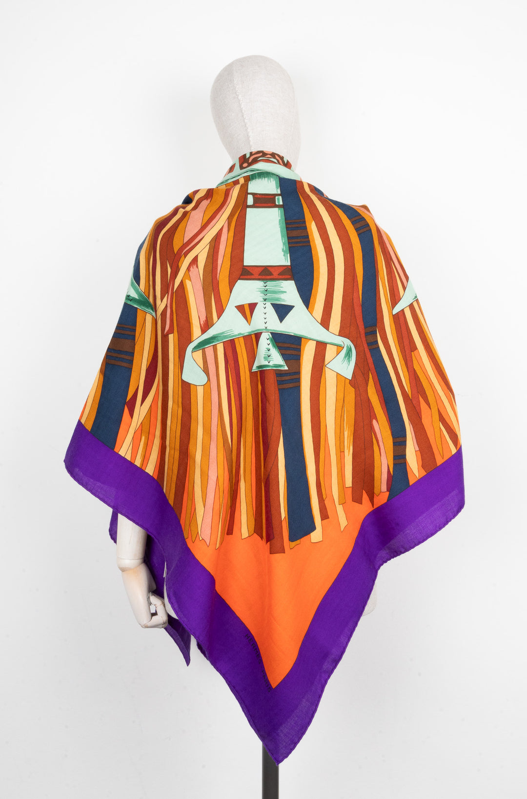 HERMÈS Scarf 140 Cashmere Cuirs de Desert Orange Purple