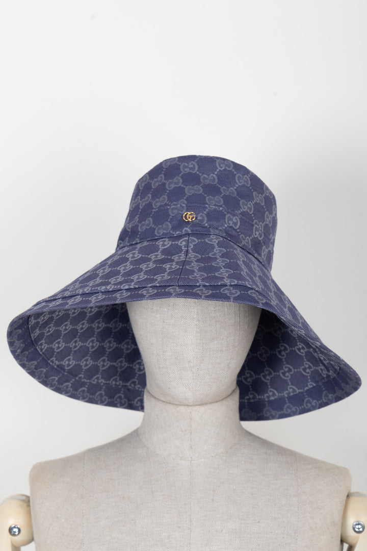 GUCCI GG Wide Brim Hat Canvas Blue
