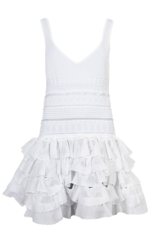 ALAÏA Ruffled Knit Mini Dress White