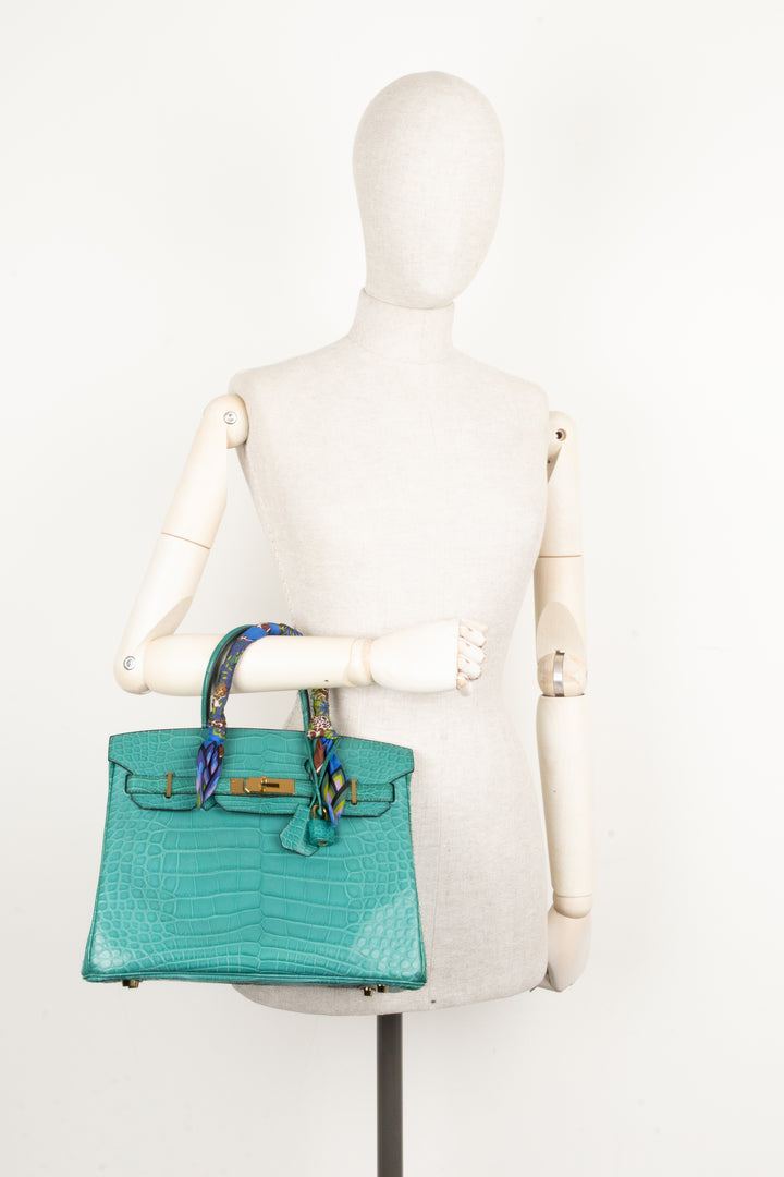 HERMÈS Birkin 30 Retourné Alligator Mississippiensis Mat Bleu Paon
