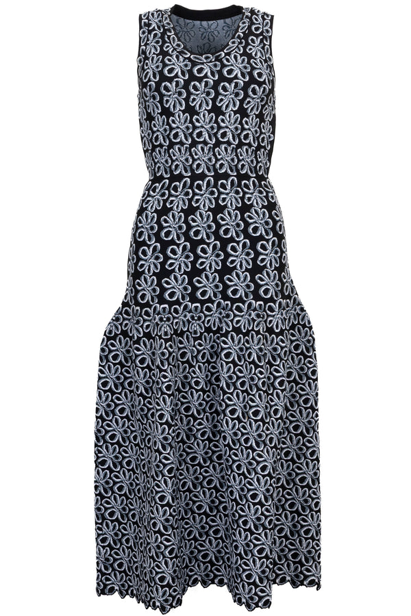 ALAÏA Flower Print Midi Dress Black