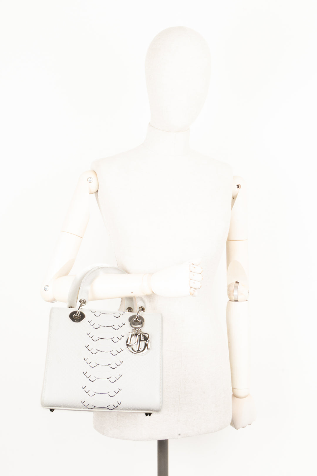 CHRISTIAN DIOR Medium Lady Dior Python White