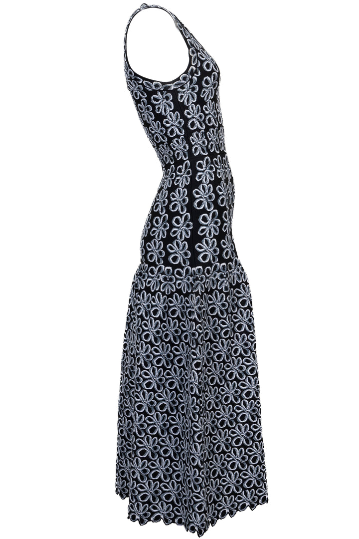 ALAÏA Flower Print Midi Dress Black
