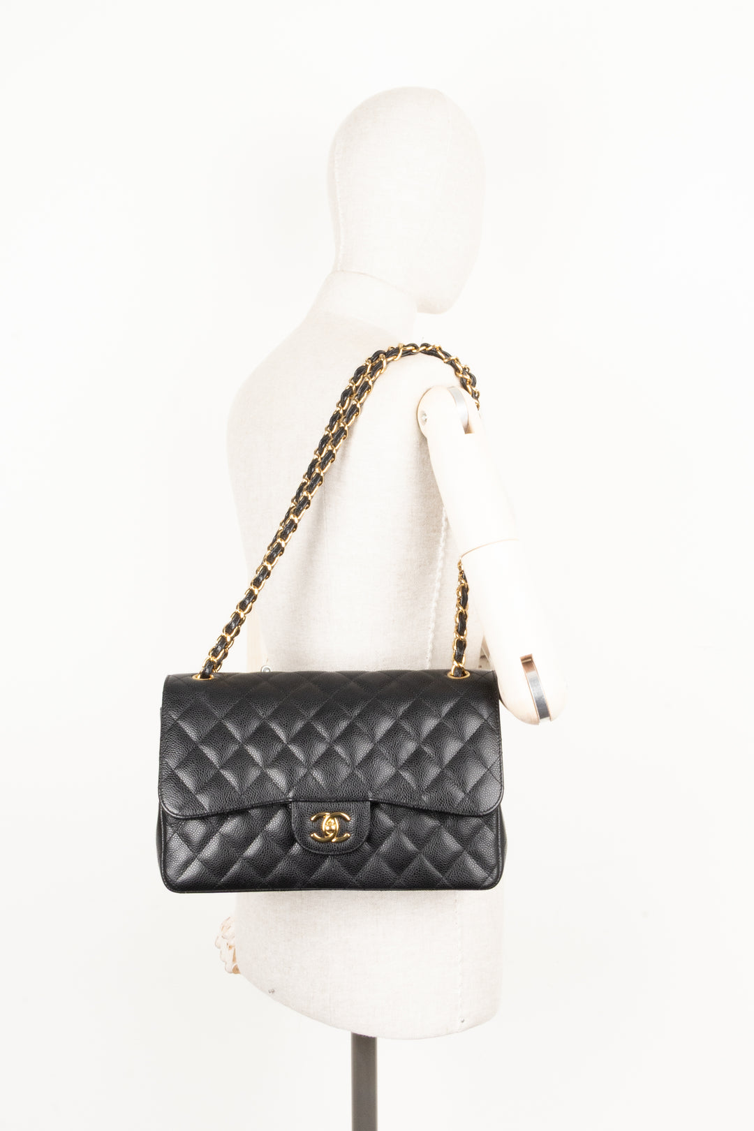 CHANEL Large Double Flap Bag Caviar Black