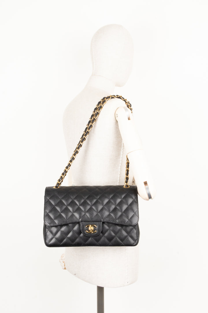 CHANEL Large Double Flap Bag Caviar Black