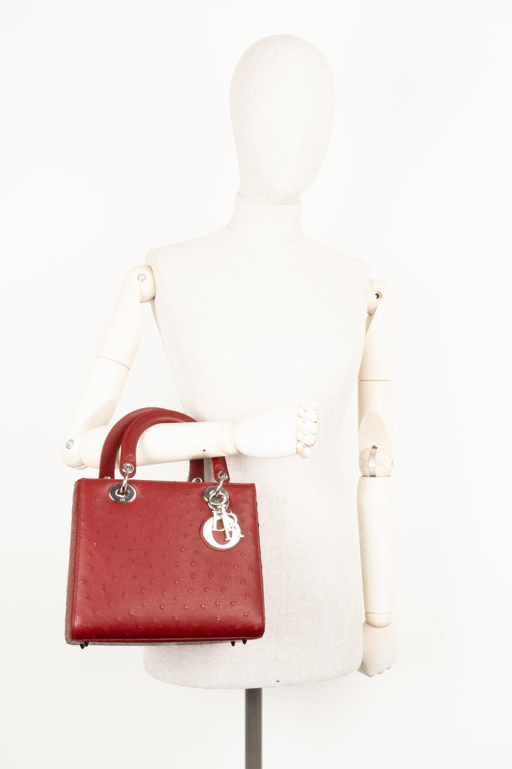 CHRISTIAN DIOR Medium Lady Dior Ostrich Red