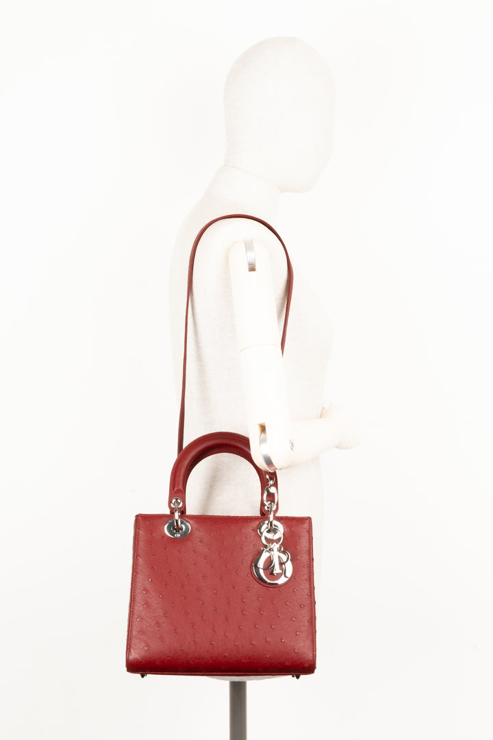 CHRISTIAN DIOR Medium Lady Dior Ostrich Red