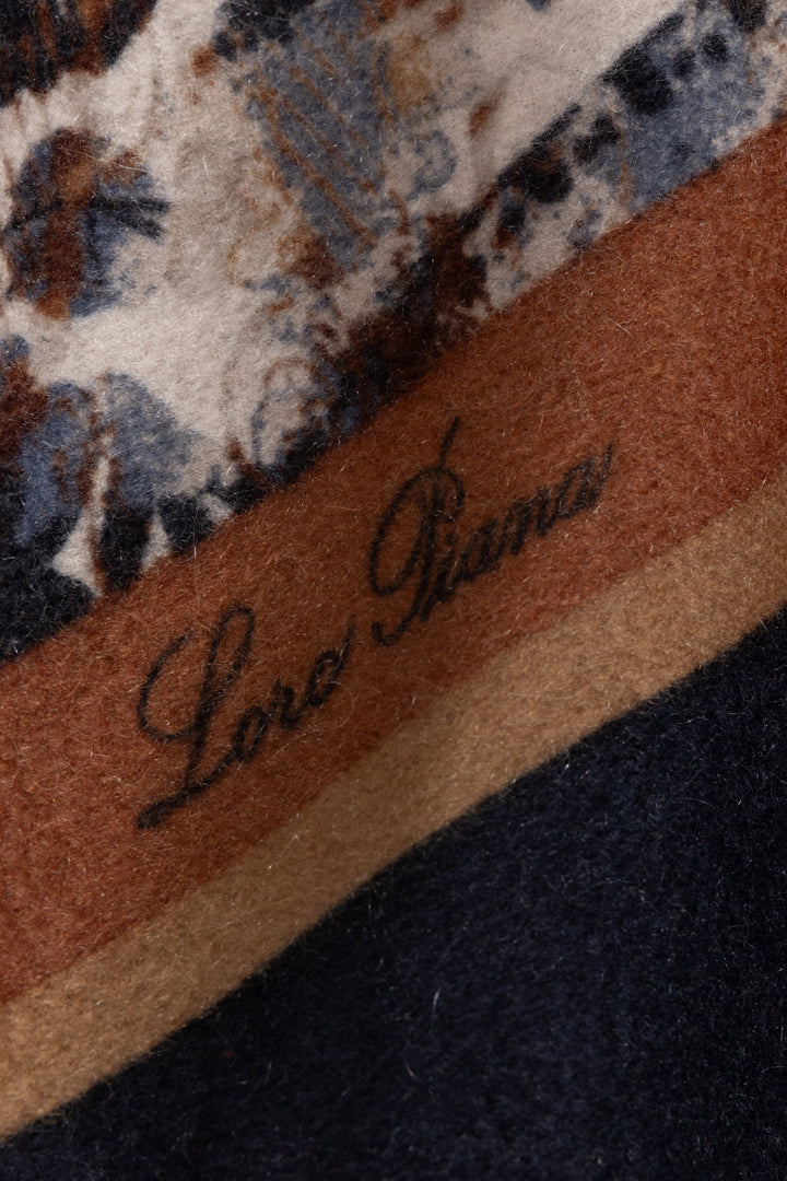 LORO PIANA Leather Fringed Paisley Print Triangle Scarf Cashmere