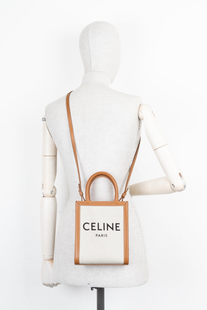 CELINE Logo Vertical Tote Bag Mini Canvas