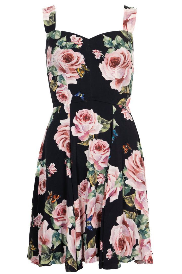 DOLCE&GABBANA Sleeveless Flower Print Dress Black