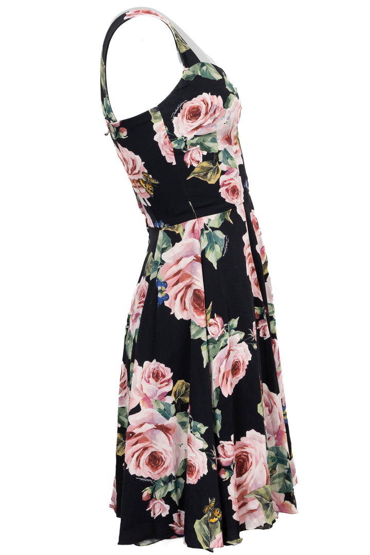 DOLCE&GABBANA Sleeveless Flower Print Dress Black