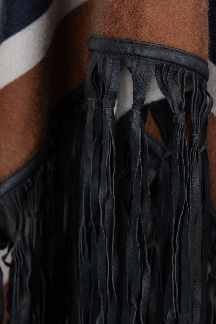 LORO PIANA Leather Fringed Paisley Print Triangle Scarf Cashmere