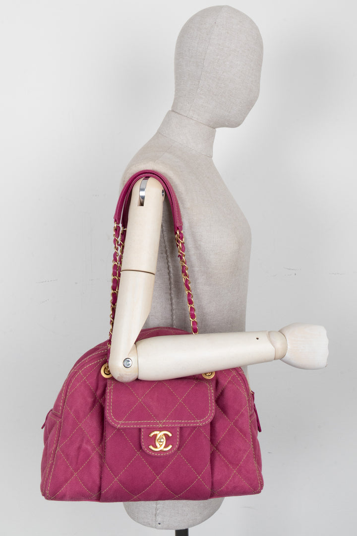 Sac Bowling CHANEL en jean rose