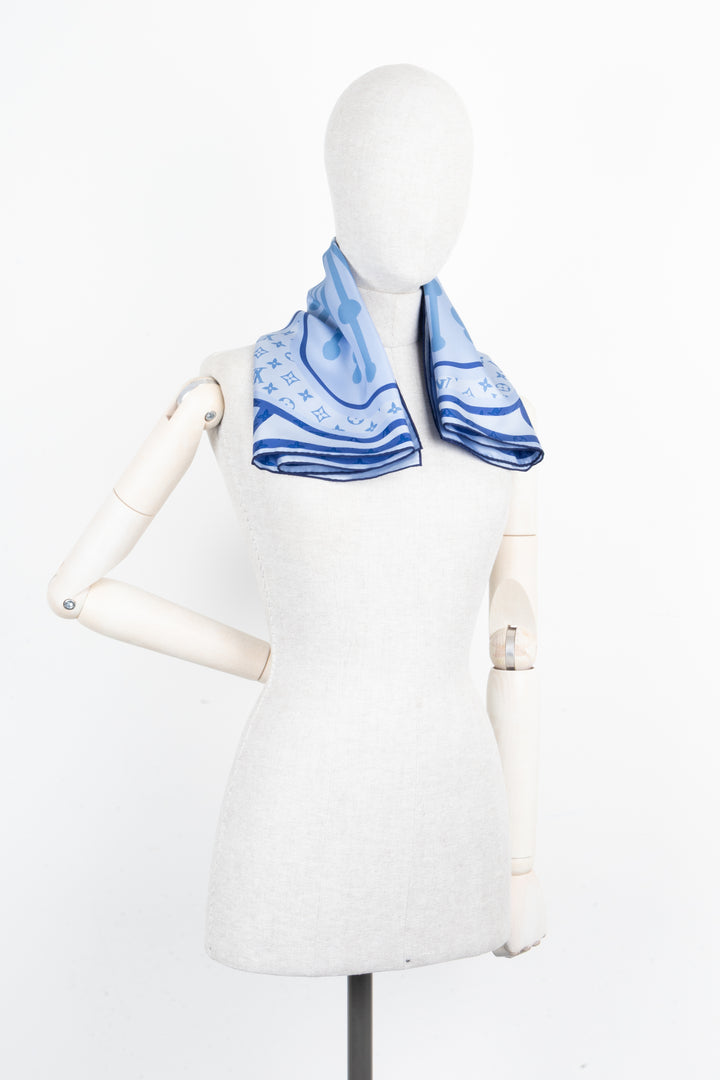 LOUIS VUITTON Blossom 90 Scarf Silk Blue
